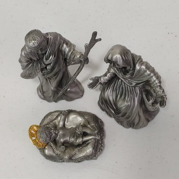 Lenox Pewter The Holy Family 3 pc Nativity Holloware Excellent Condition - Picture 4 of 13